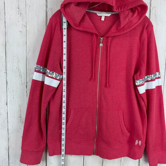 Victoria's Secret Pink Silver Sequin Bling Full Zip Hoodie Sweater Size Medium - Picture 15 of 16